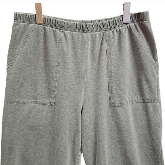 Hot Cotton Green Pull On Cropped Comfort Basic Pants Size Large Minimalist - Picture 5 of 11